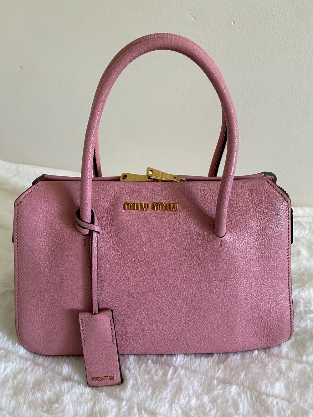 Miu Miu Madras Pink Calfskin Leather Handbag W/ Gold Hardware